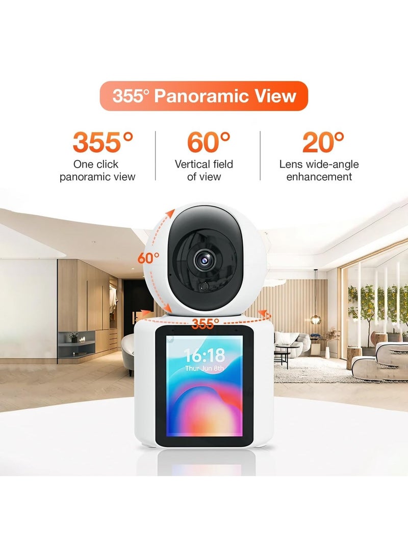 كاميرا ذكية لإجراء مكالمات الفيديو مزودة بشاشة مدمجة وصوت ثنائي الاتجاه - رؤية كاملة الوضوح بزاوية 360 درجة، وكشف الحركة والأشخاص، ورؤية ليلية، وتنبيهات عبر التطبيق، مثالية للاستخدام الداخلي والخارجي - Image 3